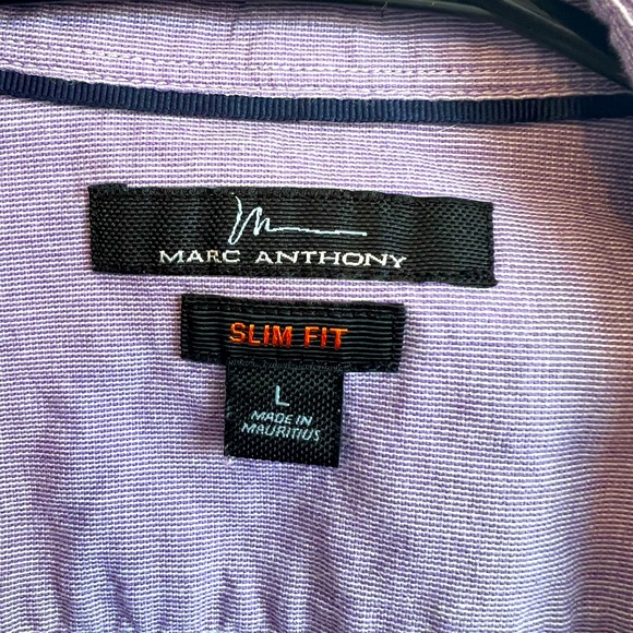 Marc Anthony Size Large Slim Fit Lilac & White Pinstripe Button Down Dress Shirt - Picture 3 of 4